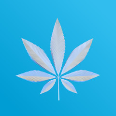 White Plaster Cannabis Leaf on Blue Background. Low Poly Vector 3D Rendering
