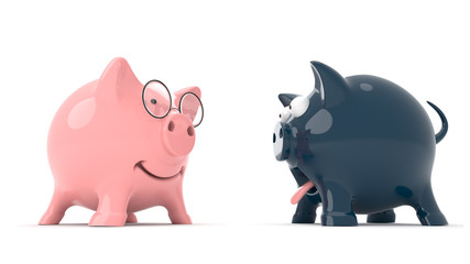 leader and looser concept - two piggy banks - 3d illustration