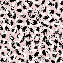 Abstract hand drawn brush strokes and paint splashes textures, seamless pattern