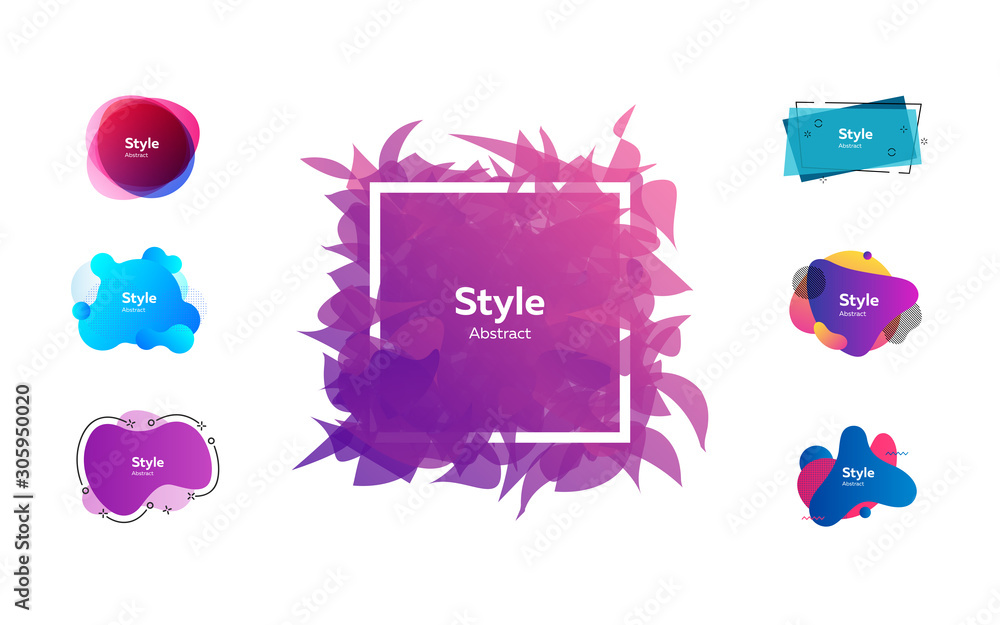 Poster abstract geometric elements set. modern colorful shapes on white background with sample text. trendy