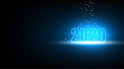 Happy New year 2020 with Technology abstract futuristic background, Hi-tech digital and engineering concept, Vector illustration