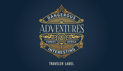 Label for adventure emblem, frame badge template card. Luxury calligraphic ornate frame