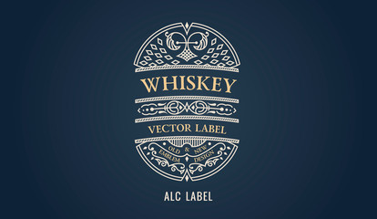 Label for whiskey emblem, frame badge template card. Luxury calligraphic ornate frame
