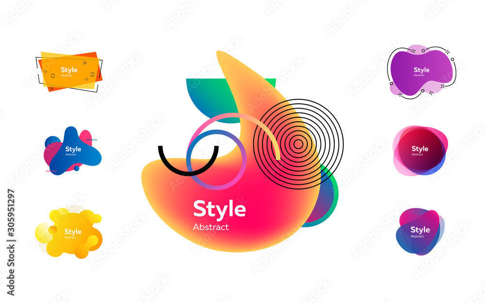 Poster bright multicolored liquid shapes set. modern abstract banners with sample text. trendy minimal temp