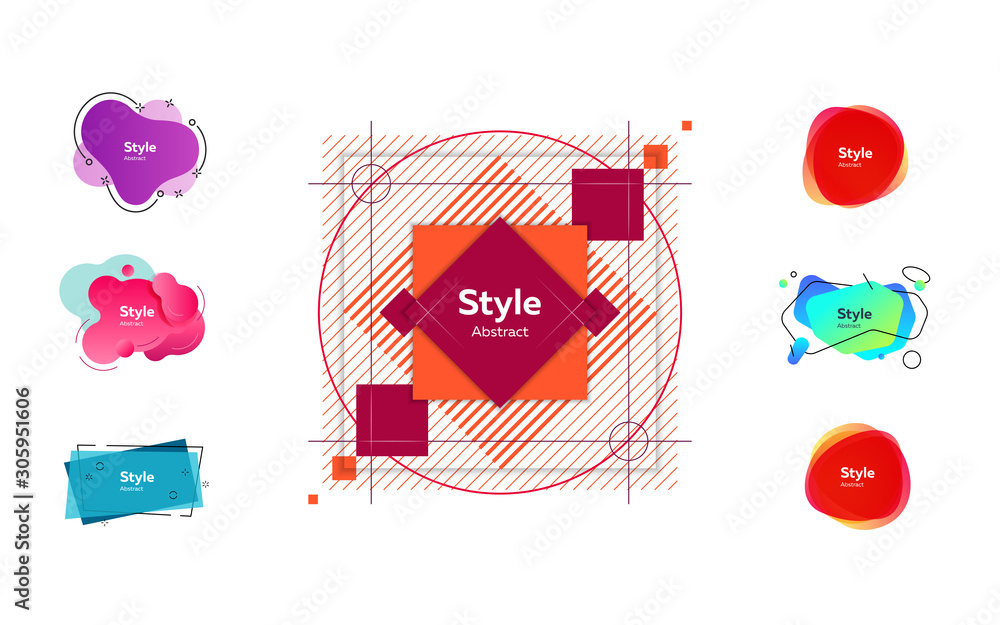 Poster collection of multi-colored flowing liquid shapes. dynamical colored forms and line. gradient banner