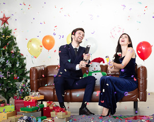 Couples celebrate on the new year with a happy smile