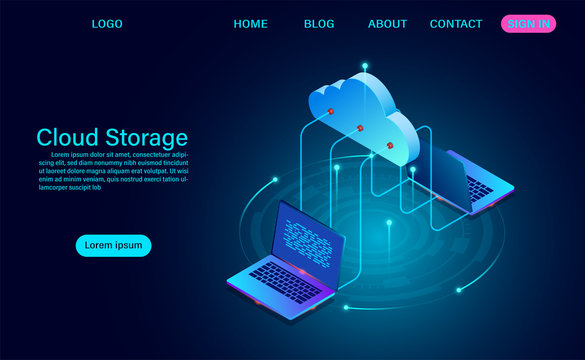 cloud storage technology and networking concept. Online computing technology. big data flow processing concept, vector illustration