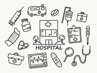 Doodle hand draw on tablet is hospital element. Vector illustration.