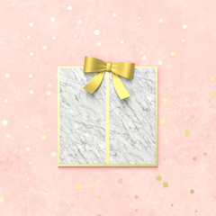 Creative Christmas gift box for product display with marble stone texture. 3d Christmas background. top view. Flat lay.