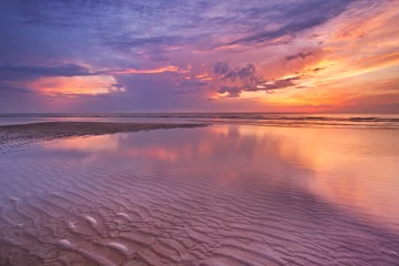 Foto op Aluminium Sunset reflections on the beach, Texel island, The Netherlands © sara_winter