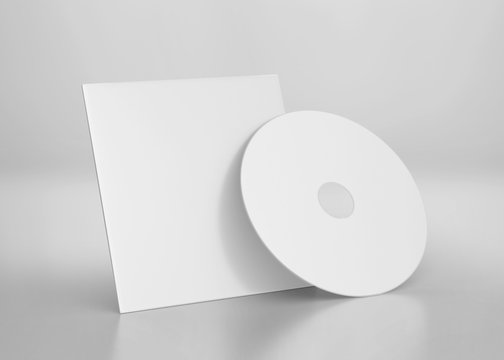 White CD-DVD Compact Disk Mockup, 3d Rendered on Light Gray Background
