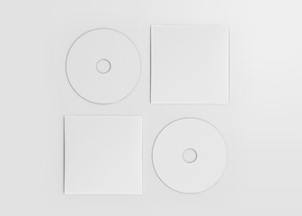 White CD-DVD Compact Disk Mockup, 3d Rendered on Light Gray Background