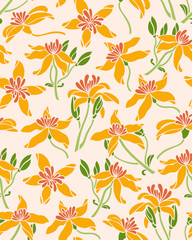 Seamless pattern with flower clematis. Surface design. Texture for fabric, wallpaper, paper. Vector illustration.