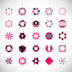 Abstract Circle Icon Set. Vector Isolated On Gray. Abstract Circle For Company Symbol, Logo, Technology Icon And Element Design. Creative Circle Icons For Flower And Tech Logo. Abstract Round Template