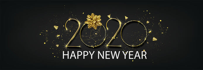 Happy​ New​ Year​2020 gold and black collors place for text elegant poster template set