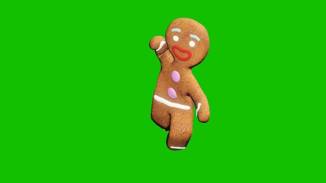 The gingerbread man is dancing a Christmas dance. The concept of the celebration. Looped animation in front of green screen.