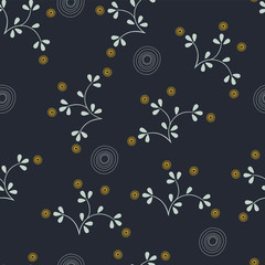 Abstract floral seamless pattern, vintage vector background with branch, berry and circle. Autumn background.