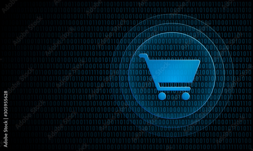 Poster online shopping digital cart with ripples ''pulse effect'' technology e-shop symbol