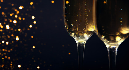 Champagne in the the glass New Year Christmas. New year concept 2020