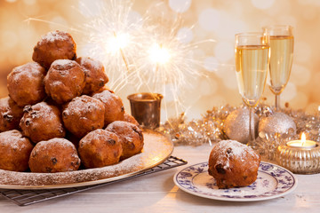 Dutch New Year's Eve with oliebollen, a traditional pastry - 305956407