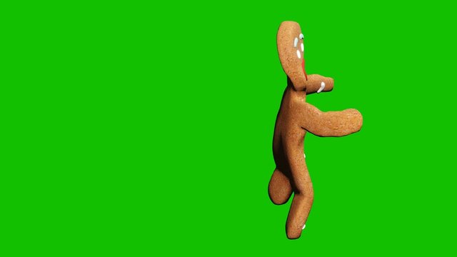 The gingerbread man is dancing a Christmas dance. The concept of the celebration. Looped animation in front of green screen.