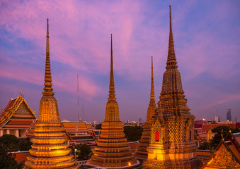 beautiful sunset at wat pho  bangkok thailand