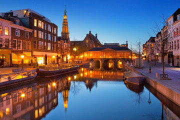 Fototapeta na wymiar City of Leiden, The Netherlands at night