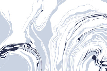 Liquid marbles in black blue and grey colors on white backgrounds