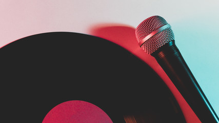 microphone and vinyl record on the table