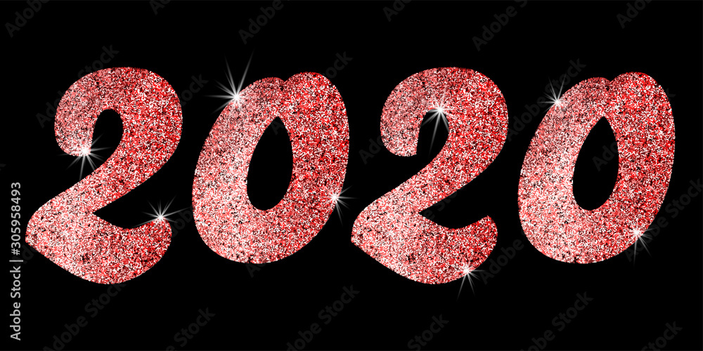 Poster 2020, great design for any purposes. new year backdrop. vector christmas illustration. red glitter t