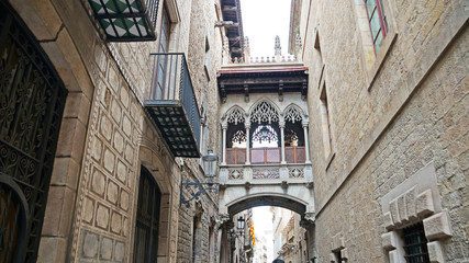  Medieval buildings in the Gothic quarter of Barcelona.