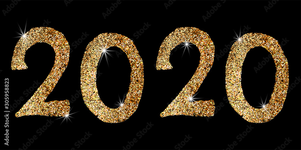 Poster 2020, great design for any purposes. new year backdrop. vector christmas illustration. gold glitter 