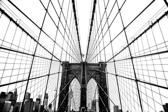 Black and white Perspective of Brooklyn Bridge - New York