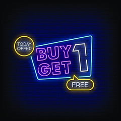 Fototapeta premium Buy One Get One Free Neon Signs Style Text Vector