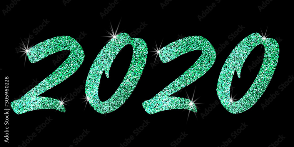 Poster 2020, great design for any purposes. new year backdrop. vector christmas illustration. green glitter