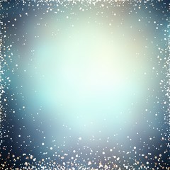 Winter blue background. Blurred dark night glare texture. Retro smoke dusty frame. Glitter vignette. Magical night empty template.
