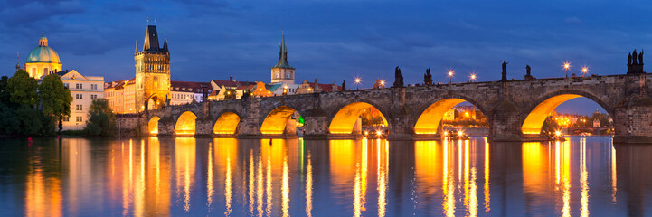Fototapeta na wymiar The Charles Bridge in Prague, Czech Republic at night