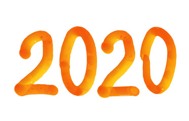New Year 2020 Concept postcard. Handwritten greeting inscriptions brush watercolor paints