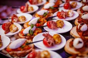 different canapes snacks on the festive table