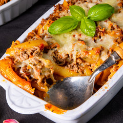 noodle , minced meat casserole with cheese