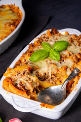 noodle , minced meat casserole with cheese