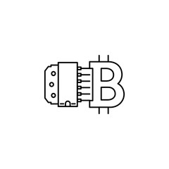 Bit coin icon. Cryptocurrency. Digital currency.  Internet money. Outline thin line flat illustration. Isolated on white background. 