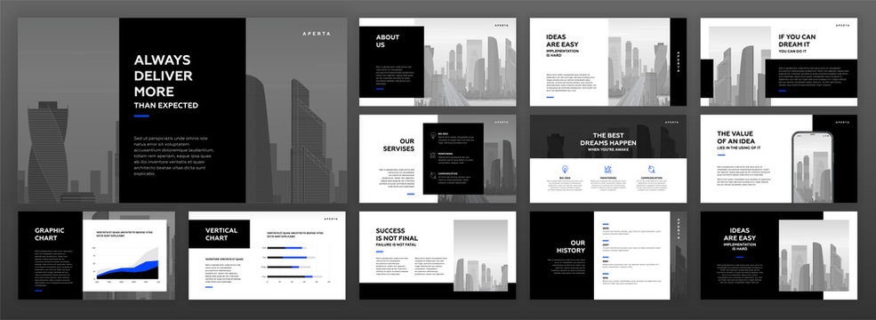 Modern powerpoint presentation templates set for business and construction with cityscape vector illustration . Use for brochure design, website slider, landing page, annual report, company profile.