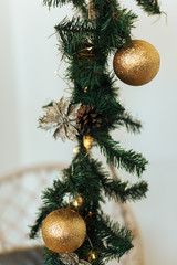 Obraz na płótnie Canvas Christmas decor with toys decorated Christmas tree