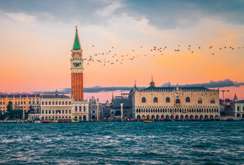 Sunset in San Marco square, Venice, Italy. Venice Grand Canal