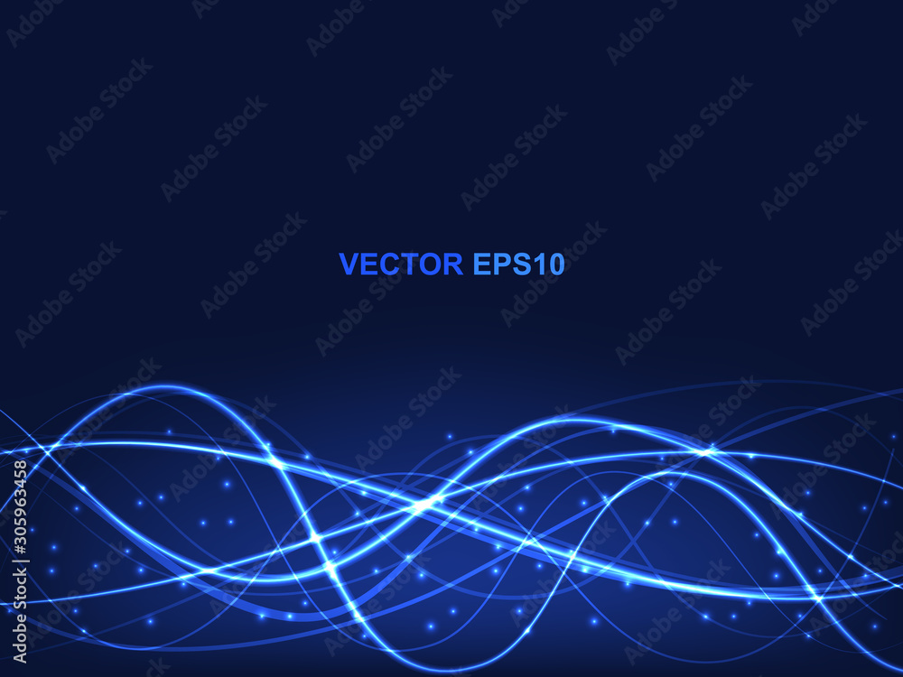 Poster technology concept with blue translucent luminous lines and highlights for innovation medicine, digi