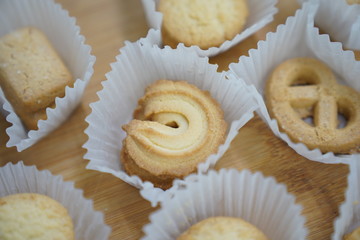 pieces of cookies on white package