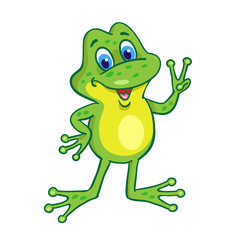Little funny happy frog.  In cartoon style. Isolated on white background. Vector illustration.