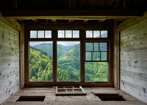 view from a window in a wooden house
