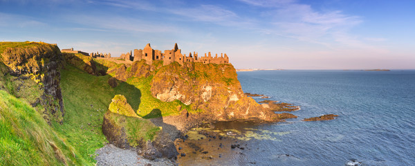 Dunluce Castle in Northern Ireland on a sunny morning